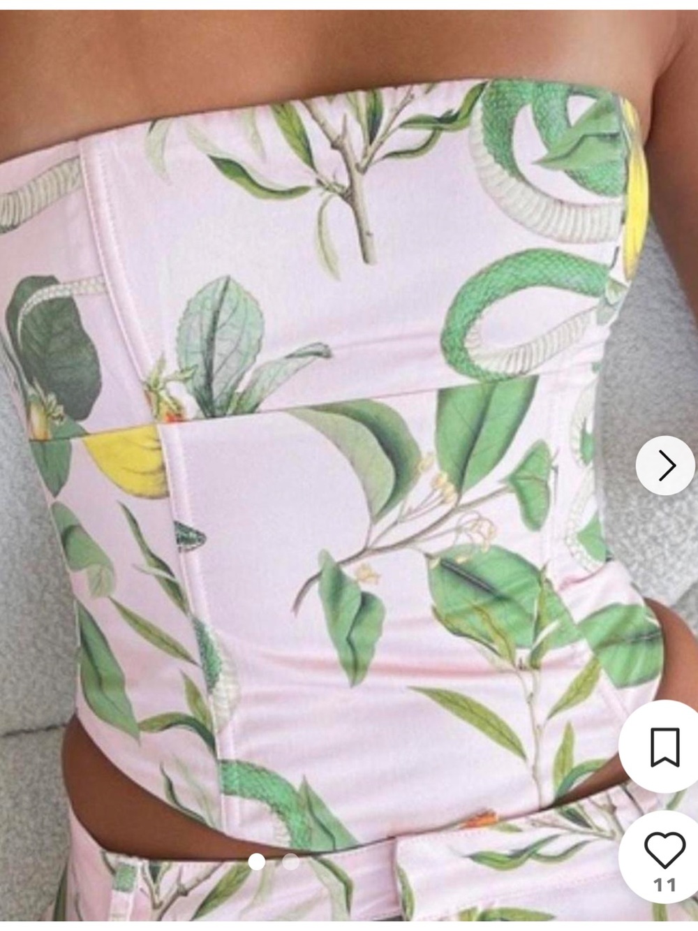 White Fox Boutique Pink and Green Leaf Crop Top